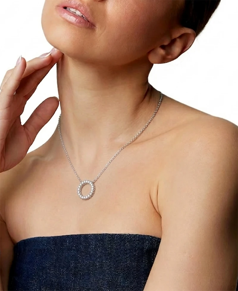 Diamond Circle Pendant Necklace (3/4 ct. t.w.) in 14k White Gold, 16" + 2" extender