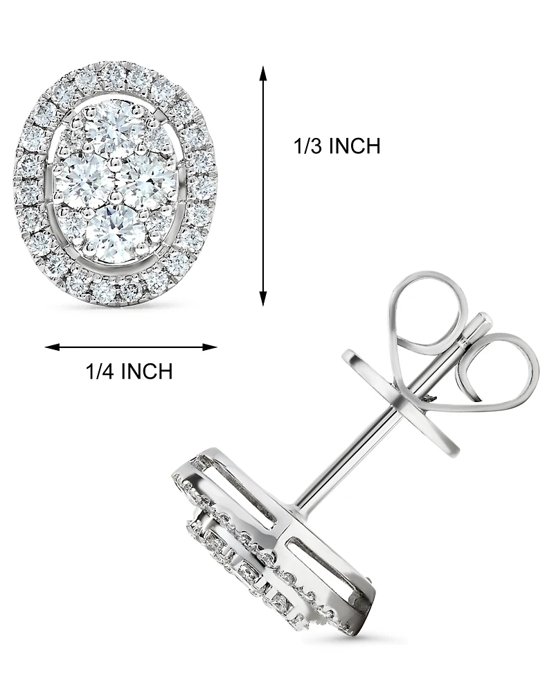 Diamond Oval Halo Cluster Stud Earrings (5/8 ct. t.w.) in 14k White Gold