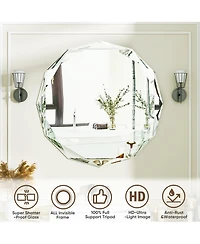 Antok Single Beveled Edge Circle Mirror Frameless Wall Mount Bathroom Vanity Mirror