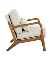 Sugift Accent Chair, Mid Century Modern Armchair, Solid Wood Frame, Linen Fabric