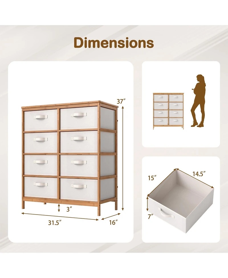 Slickblue 8 Drawer Bedroom Dresser with Removable Fabric Storage Bins