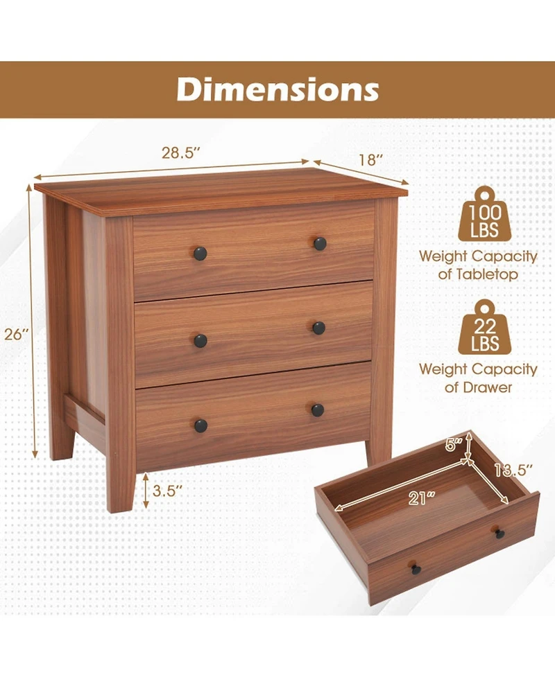 Gouun 3-Drawer Chest Dresser with Raised Base for Bedroom