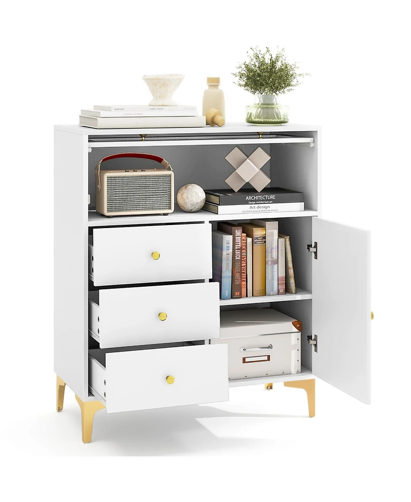 Slickblue Chest of Drawers with Flip-Up Fluted Glass Door for Bedroom