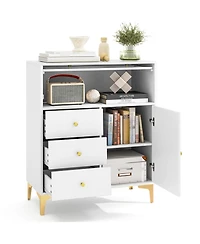 Slickblue Chest of Drawers with Flip-Up Fluted Glass Door for Bedroom