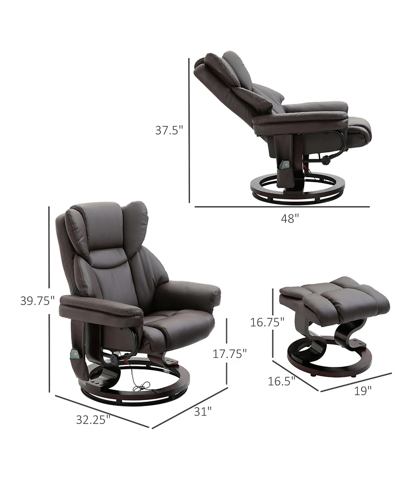 Boyel Living Massage Recliner Chair with Ottoman 10 Vibration Points 360degree(s) Swivel Faux Leather