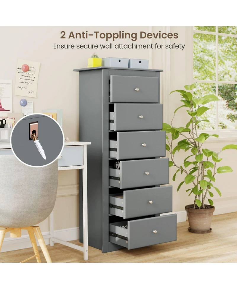 Gouun 6-Drawer Tall Chest Dresser for Bedroom Storage