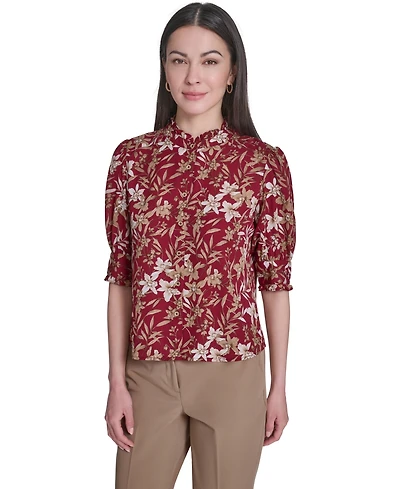 Tommy Hilfiger Women's Ruffle Puff-Sleeve Collared Shirt
