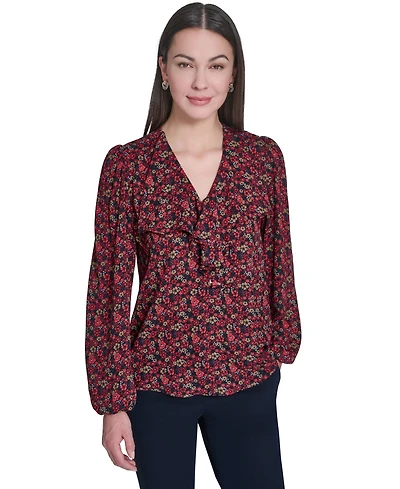 Tommy Hilfiger Women's V-Neck Ruffle Pull-On Blouse