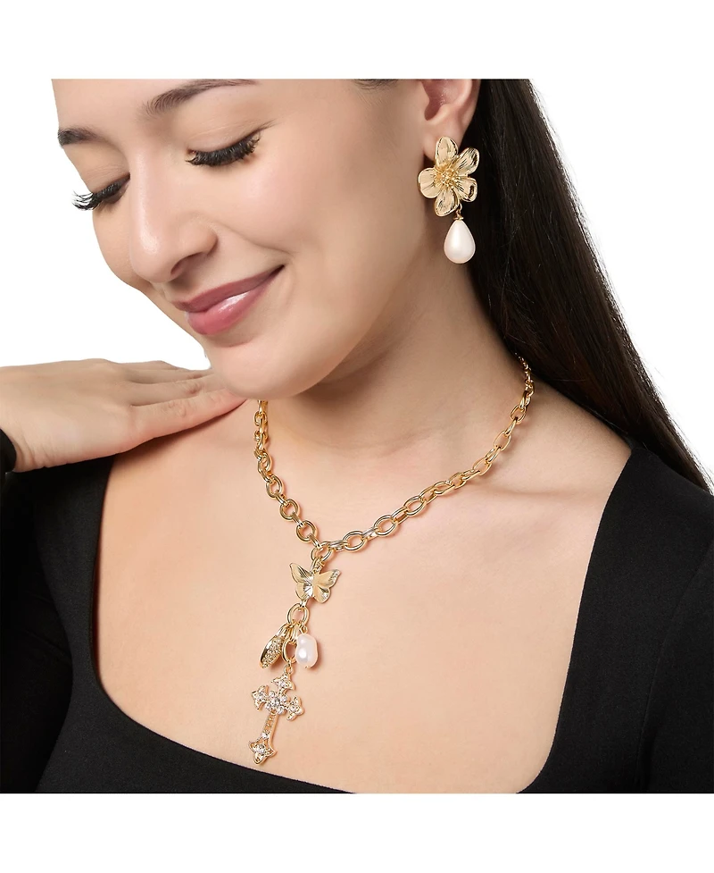 Jessica Simpson Flower Earrings with Dangling Faux Pearl, Drop Earrings for Women