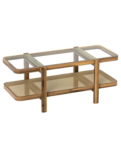 Slickblue Glass Coffee Table 2 Tier with Storage Shelf