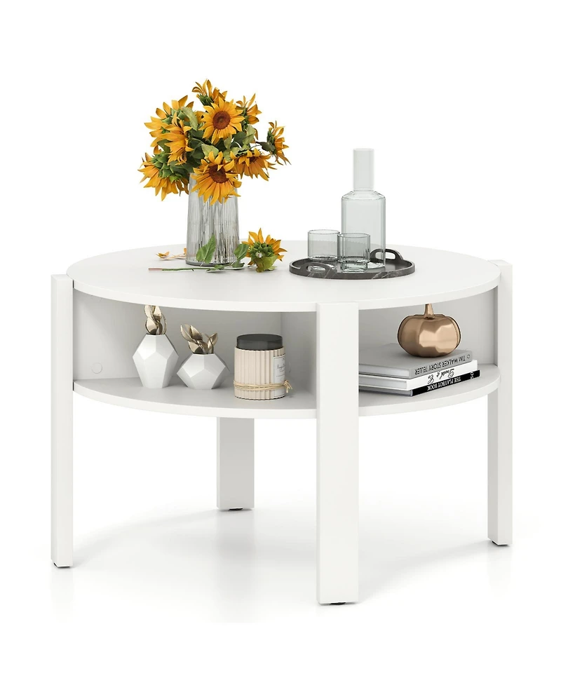 Slickblue Round Coffee Table Storage Shelves for Small Space
