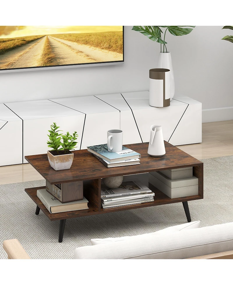 Slickblue Mid Century Modern Coffee Table 2 Tier Open Storage