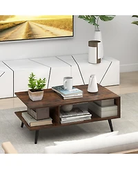 Slickblue Mid Century Modern Coffee Table 2 Tier Open Storage