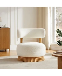 Maison Boucle Accent Chair Wide Armless Lounge with Wood Base 1PC