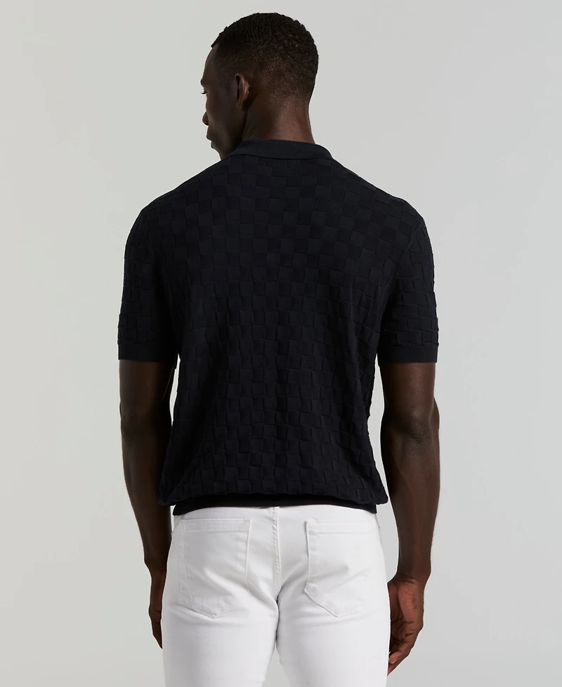 Perry Ellis Men's Checker Texture Open Polo Sweater