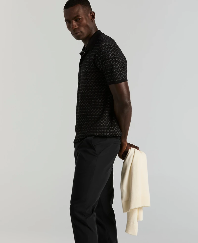 Perry Ellis Men's Geo Jacquard Short Sleeve Polo Sweater