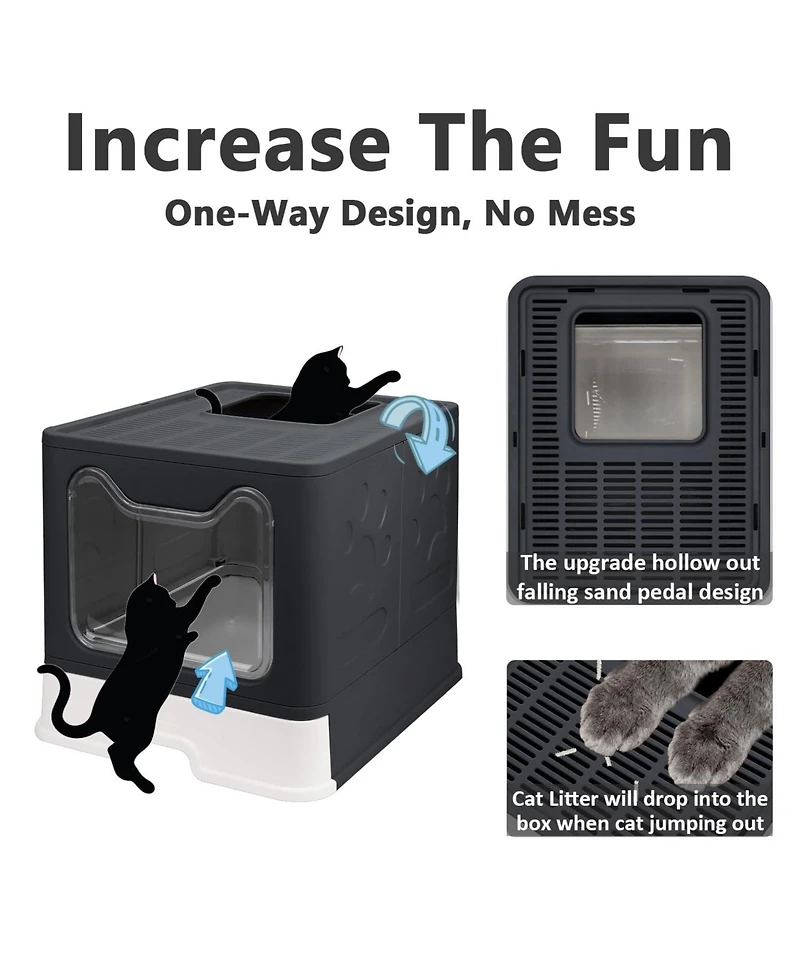 Aronkl Foldable Cat Litter Box Enclosed Top Entry Anti-splashing Large Private Space Easy Clean With Scoop 2-in-1 Brush