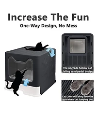 Aronkl Foldable Cat Litter Box Enclosed Top Entry Anti-splashing Large Private Space Easy Clean With Scoop 2-in-1 Brush