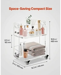 Sugift Acrylic Table with Wheels, 2-Tiers Mobile Rolling Cart, Modern Storage Desk
