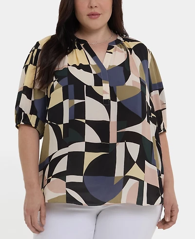 Nydj Plus Short-Puff-Sleeved Popover Top