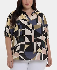 Nydj Plus Short-Puff-Sleeved Popover Top