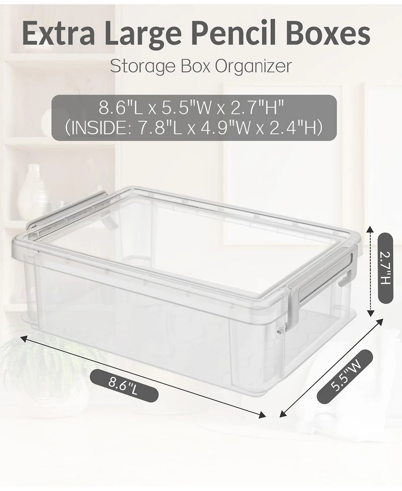 Gnuadz 6pack Pencil Box Plastic Case Crayon Marker Organizer Container Lid Stackable Storage Craft Pen Art School