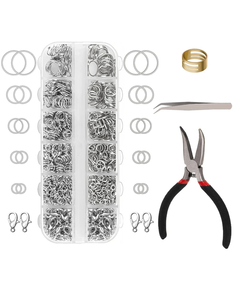 Gnuadz 1200pcs Jump Rings Necklace Repair Kit Tools Pliers Tweezers Lobster Clasps Crafts Key Chains