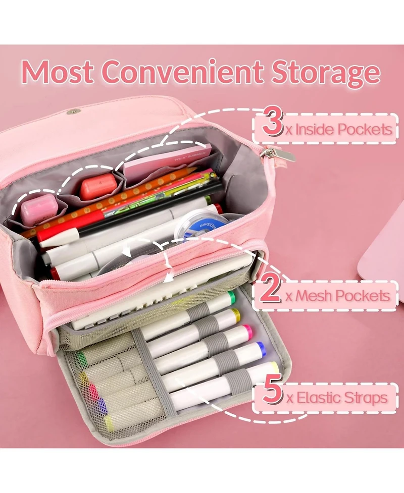 Gnuadz Super Large Pencil Case 3 Compartments Cute Pouch Zipper Portable Stationery Pen School Supplies Teen Girl