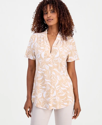 Jm Collection Women's Printed Short-Sleeve V-Neck Knit Top, Macy's Exclusive