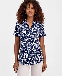 Jm Collection Womens Printed Short Sleeve V Neck Knit Top Macys Exclusive