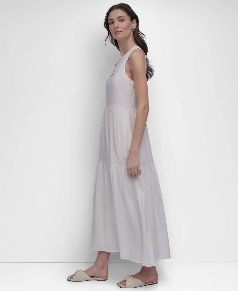 Dkny Jeans Women's Sleeveless Keyhole Crewneck Tiered Maxi Dress