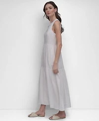 Dkny Jeans Women's Sleeveless Keyhole Crewneck Tiered Maxi Dress