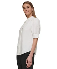 Dkny Petite Mock Neck Ruffle-Sleeve Blouse