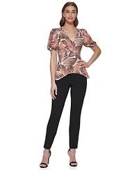 Dkny Petite Short-Sleeve Printed V-Neck Blouse