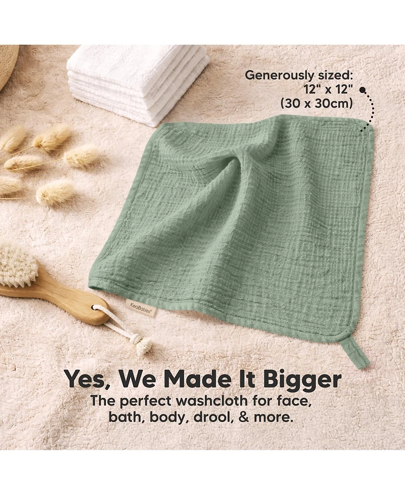 KeaBabies 10 Pack Lyra Muslin Baby Washcloths Large 12x12 Soft Absorbent Cotton Wash Cloths Burp Rags Face Cloth Towel