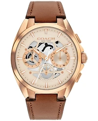 Coach Men's Jackson Saddle Leather Strap Watch, 41.5mm