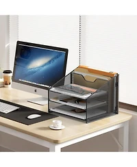 Gnuadz Mesh Desk File Organizer 3 Trays 2 Upright Sections