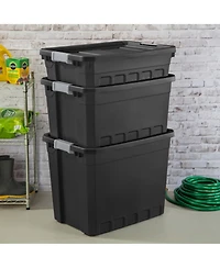 Sterilite 19 Gal Rugged Industrial Stackable Storage Tote w/ Lid, Black, 24 Pack