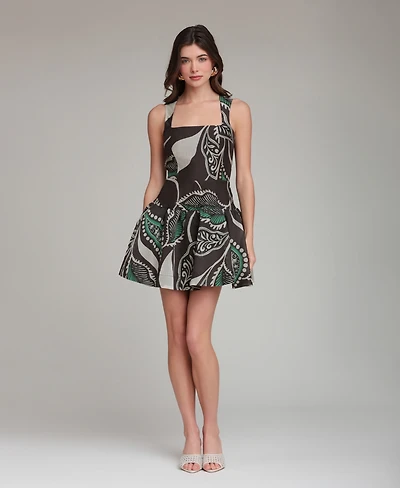 Avec Les Filles Women's Bali Paisley Square Neck Mini Dress