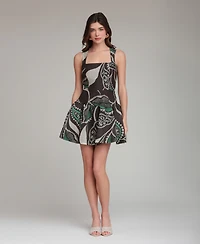 Avec Les Filles Women's Bali Paisley Square Neck Mini Dress