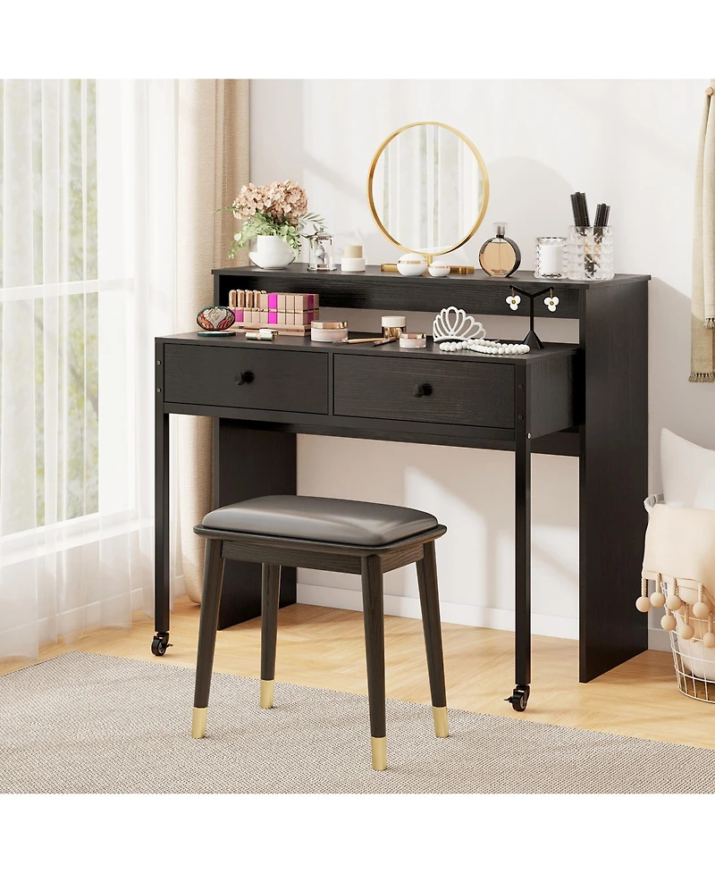 Slickblue Extendable Rolling Desk with 2 Storage Drawers Home Office