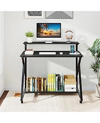 Slickblue Rolling Workstation Desk with Monitor Shelf and Charging Storage