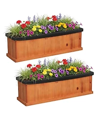 Gymax 2PCS Wood Raised Garden Bed w/Drainage Holes Liner for Flowers Vegetables Herbs
