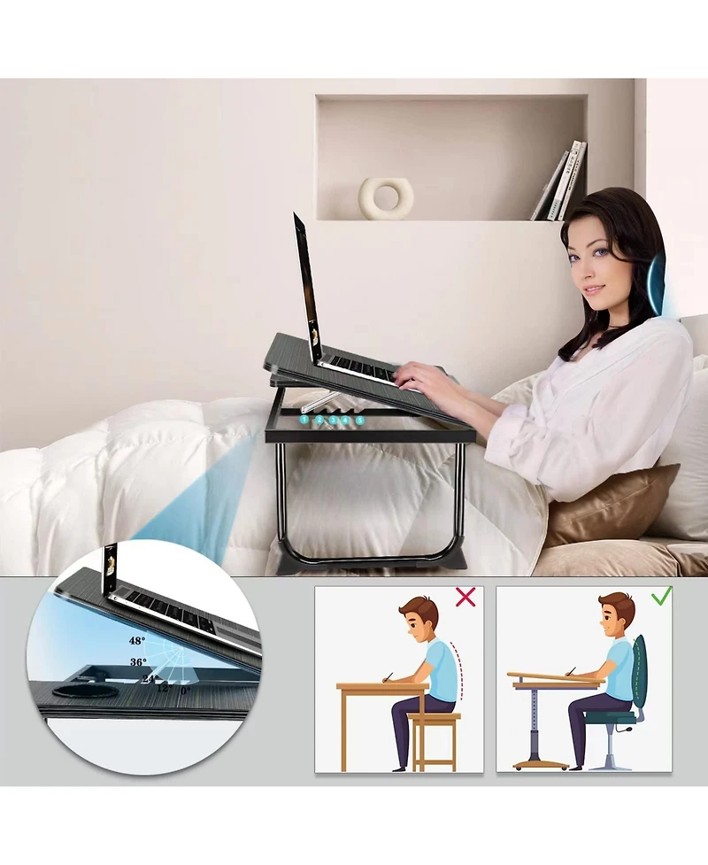 Gnuadz Laptop Desk Bed Couch Portable Stand Foldable Table Tray Cup Holder