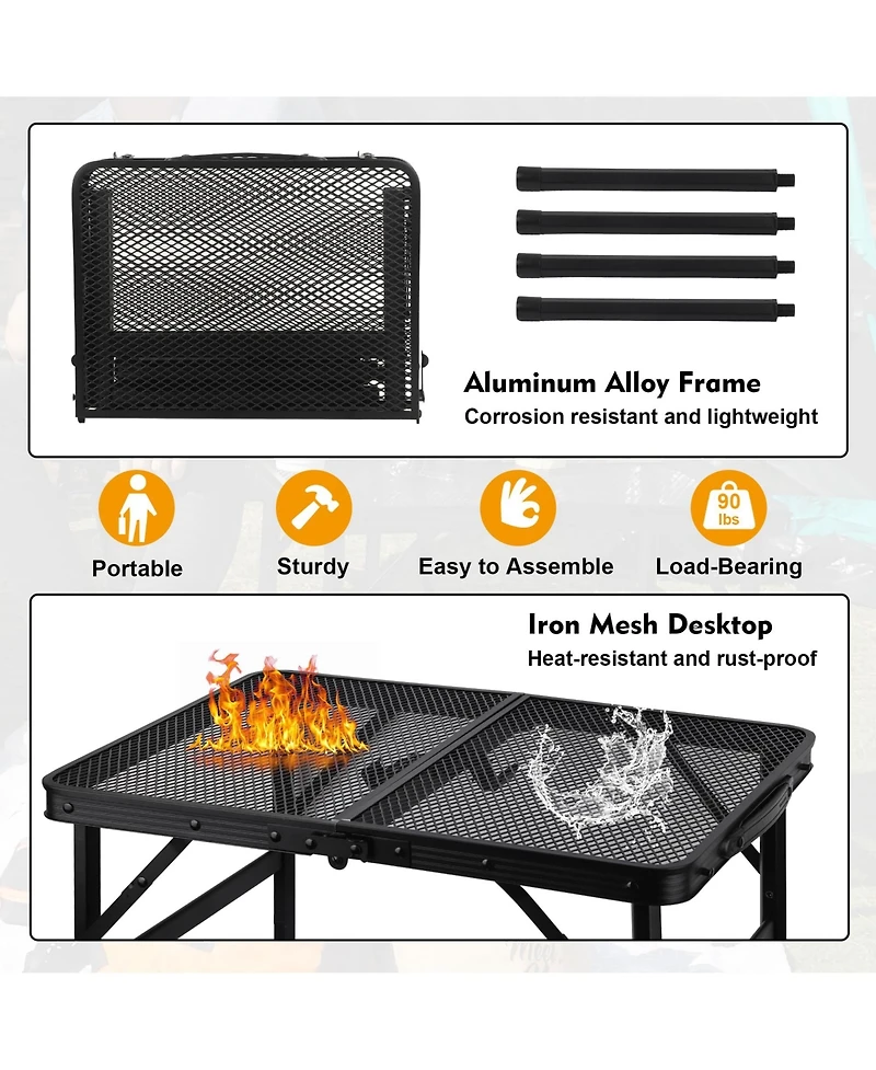 Gnuadz Camping Table Mesh Portable Folding Grill Height Adjustable Camping Outdoor Recreation Gear