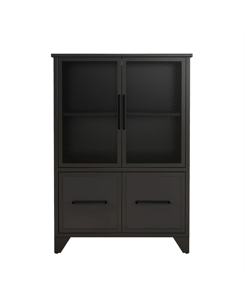 Rainsken Metal Storage Cabinet, Modern Sideboard Buffet Cabinet with 4 Iron Doors and Adjustable Shelf for Living Room and Kitchen