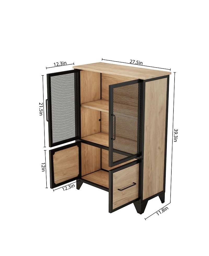 Rainsken Modern Metal Storage Cabinet with 4 Iron Doors and Adjustable Shelves, Multifunctional Sideboard Buffet for Living Room and Kitchen
