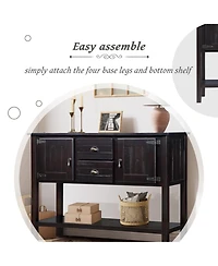 Rainsken Retro Solid Wood Console Table, Storage Sideboard Buffet Cabinet with 2 Drawers, Cabinets and Open Shelf for Living Room, Kitchen