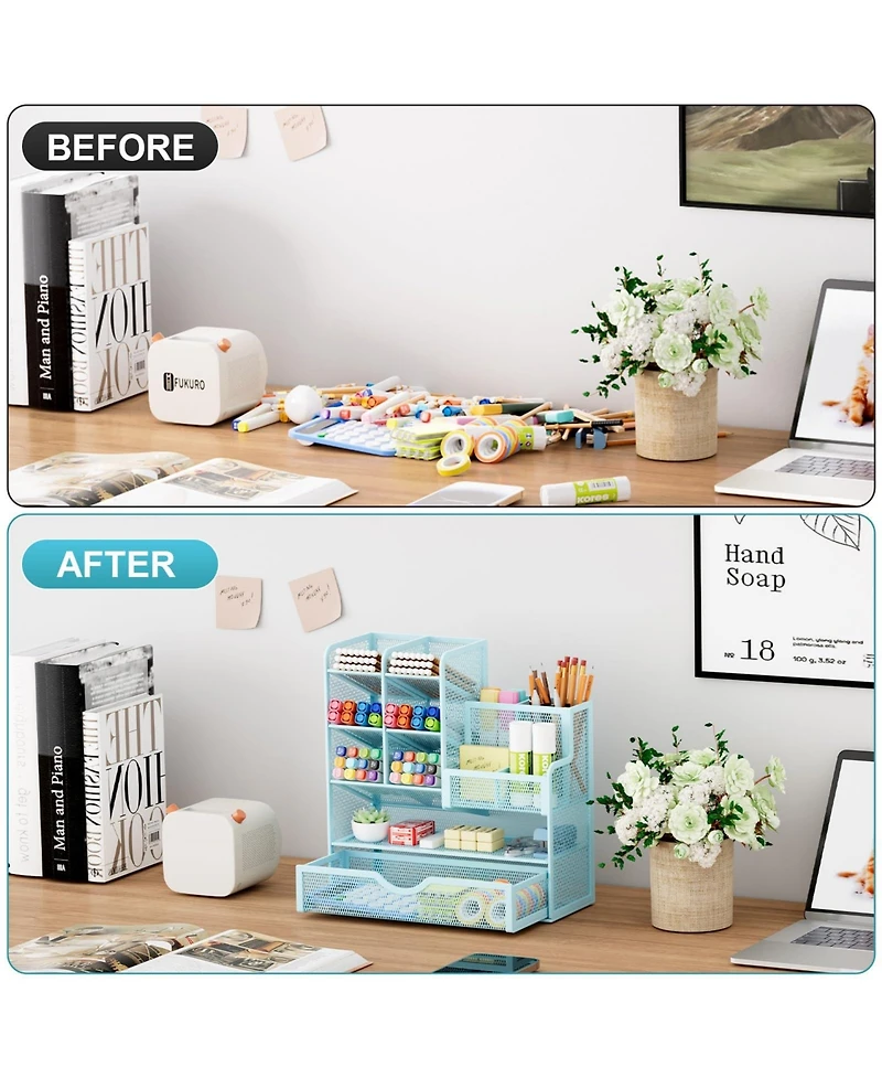 Gnuadz Mesh Pen Holder with Drawer Organizer