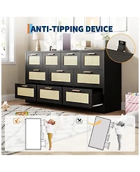 gaomon Wooden Dresser with Rattan Front and 10 Drawers for Bedroom